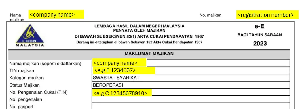 Sample LHDN Form E