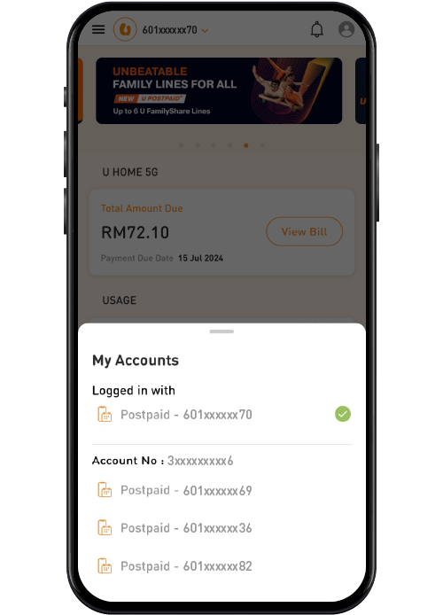 Support Switch between Account Step 2 Image U Mobile